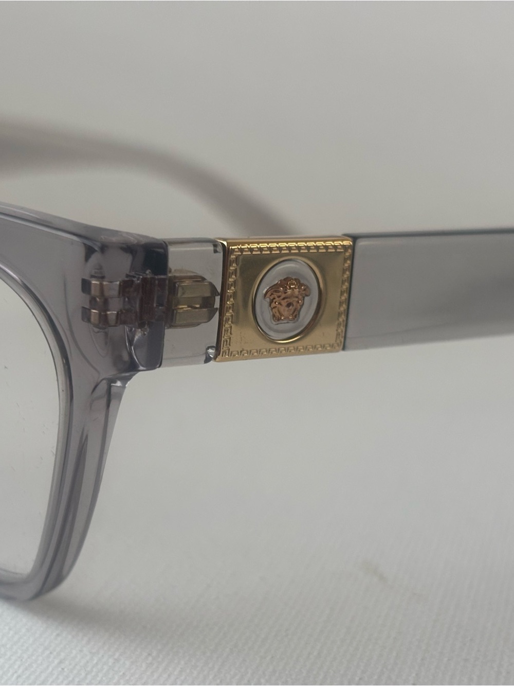 Versace Women's Translucent Gray Square Glasses with Gold Medusa Temples - Picture 2 of 4